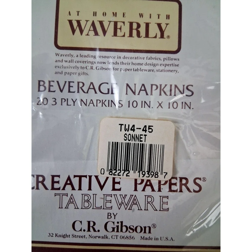 Vintage Waverly Beverage Paper Napkins 1 Pack of 20 10X10in NIP Cottagecore